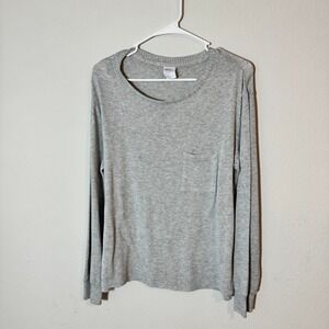 Stars Above Perfectly Cozy Long Sleeve Pajama Top Gray Scoop Neck Pocket Small